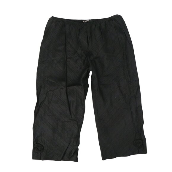 Lee Andersen Black Silk Wide Leg Rosette Detail Crop Pants L - Picture 1 of 4